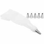 Reusable Silicone Piping Bag with 6 Stainless Steel Tips